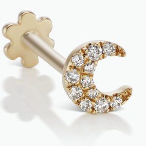 Maria Tash Diamond Moon Threaded Yellow Gold Stud Earring